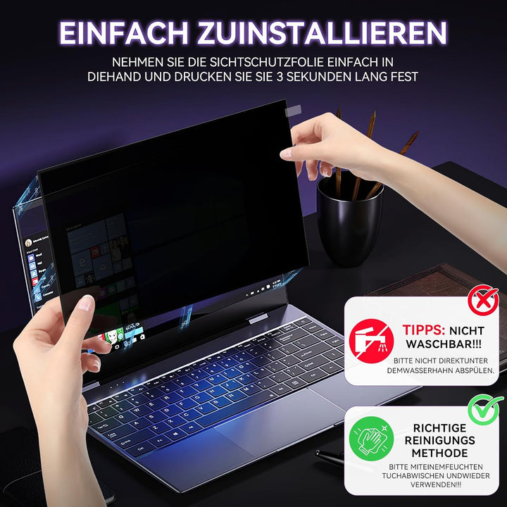 Blickschutzfolie für Laptop 14 Zoll 16:9, Anti Glare &amp; Blaulichtfilternd, Mit Randseitigen Klebestre