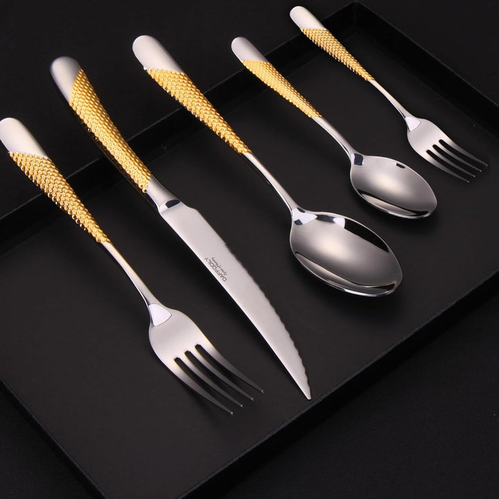 DAFFODILY® Luxus-Besteck-Set, 20-teilig, Gold-Besteck-Set für 4, spülmaschinenfest, spiegelnde Küche