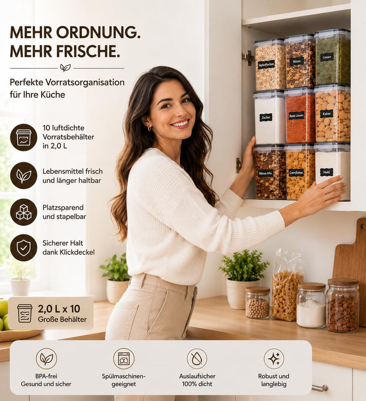 Vorratsdosen 10er Set 2L mit Deckel, BPA-frei