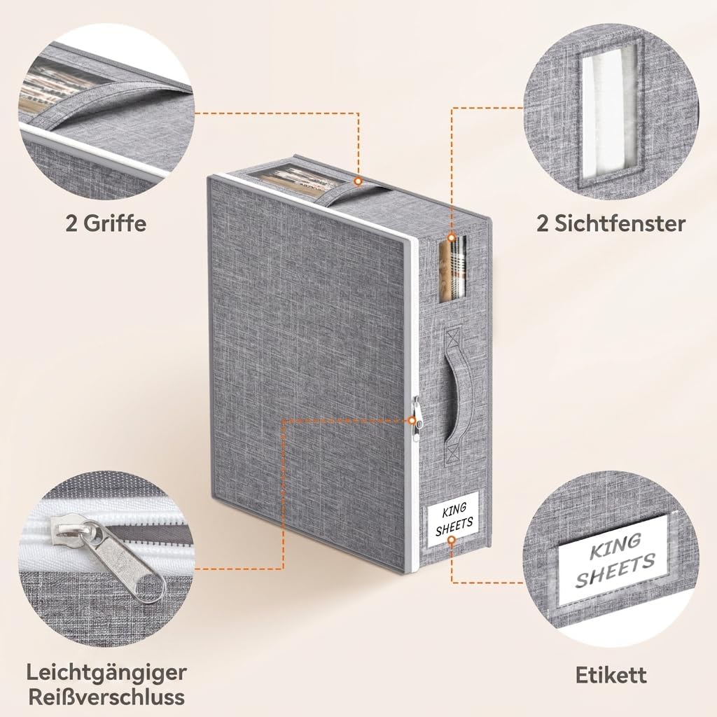 Lifewit 8 Stück Faltbarer Aufbewahrungstasche, Bettwäsche Organizer, Grau Grau M 8, Grau M 8
