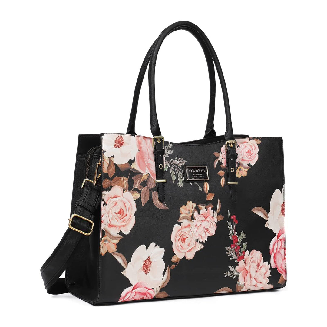 MOSISO Laptop Tote Tasche, 15,6 Zoll PU Leder Laptoptasche Handtasche 15.94 inches Schwarz, 15.94 in