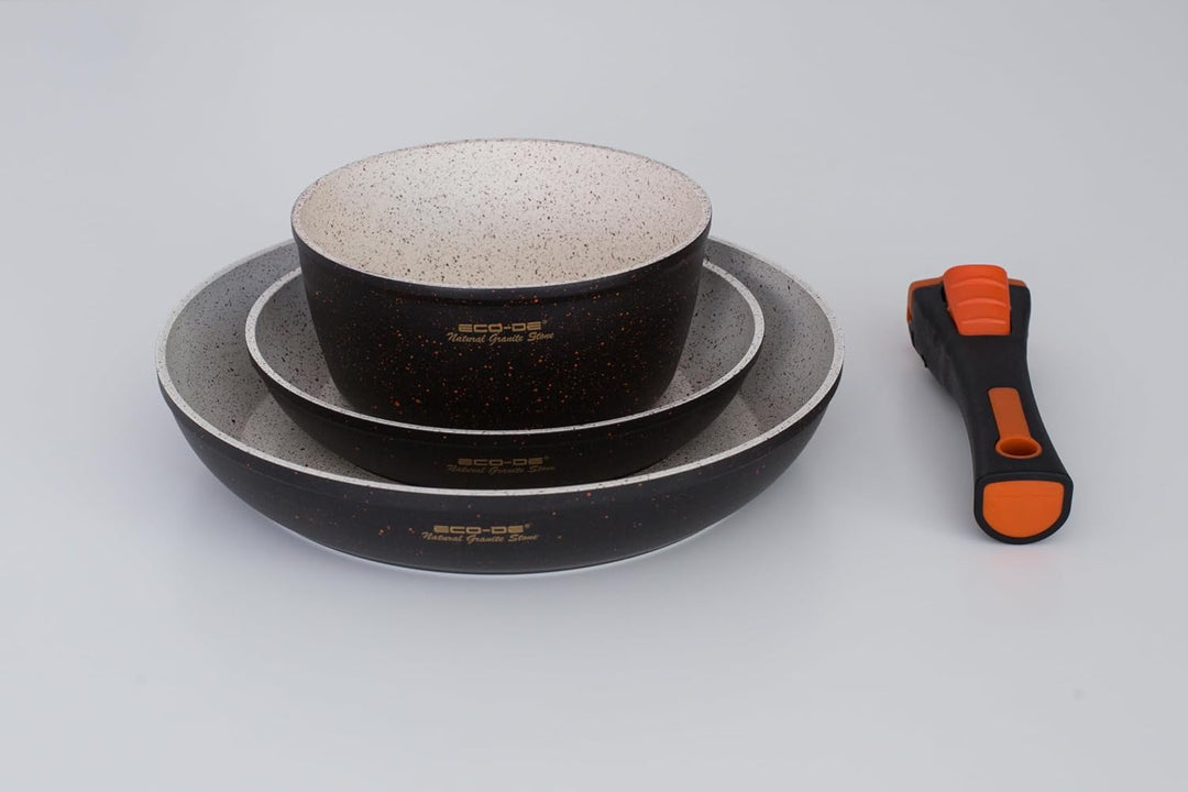 ECO-DE Keramik-Pfannenset Granit Stone, 2 Pfannen, 1 Schmortopf, 3 Deckel
