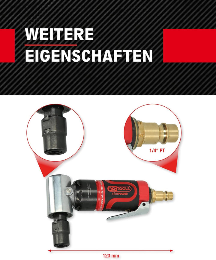 KS Tools Druckluft Winkelschleifer SlimPOWER 515.5535 19.000 U/min I Druckluftschleifer mit Geschwin