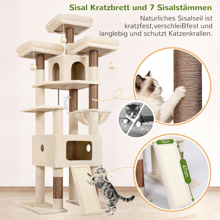Globlazer F75 Kratzbaum XXL Beige für Grosse Katzen 192 cm Stabil Katzenbaum | Extragross Katzenhäus