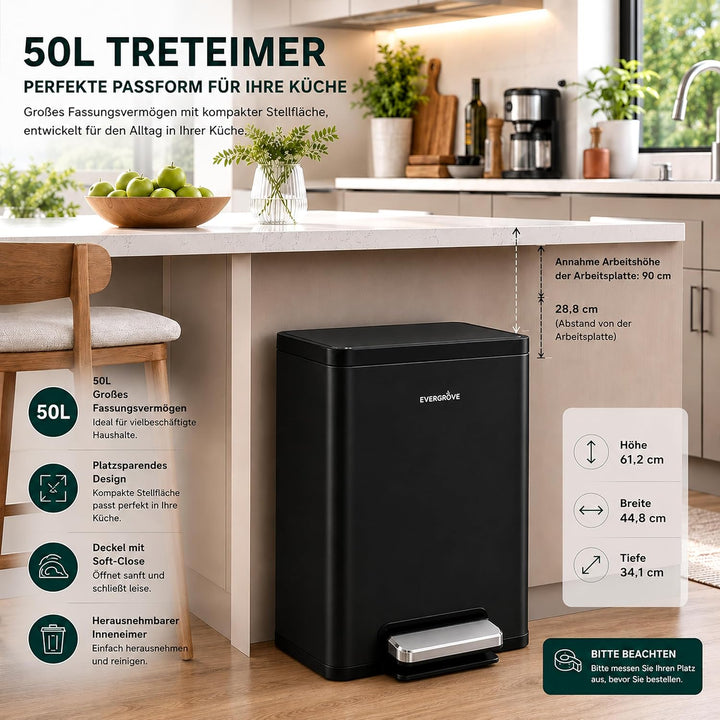 EverGrove Recycling 50L Edelstahl-Mülleimer mit Fusspedal (Schwarz Nr. 2), Schwarz Nr. 2