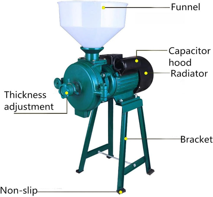 Elektrisch Getreidemühle Kornmühle mit Trichter 2.2KW Grasgrün, Grasgrün
