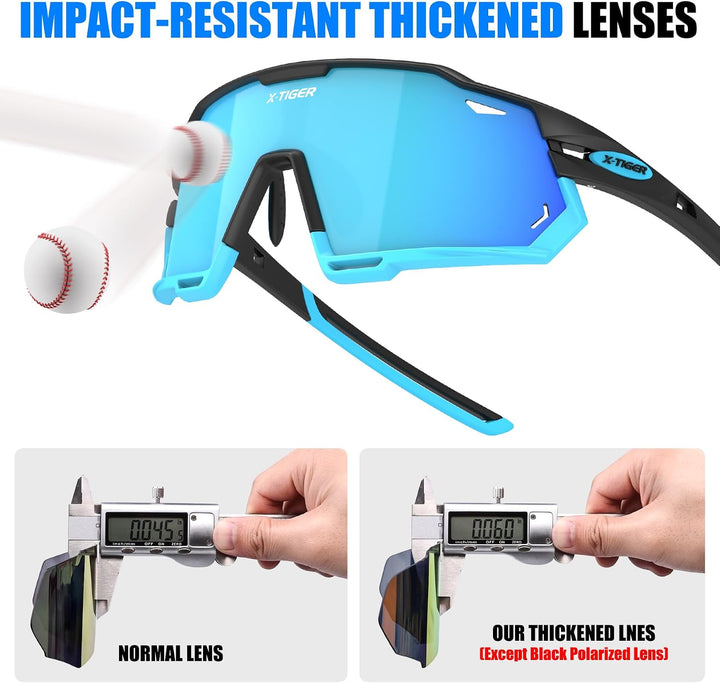 X-TIGER Fahrradbrille Polarisiert Sonnenbrille mit 5 wechselgläser TR90 Rahmen für Herren Damen Spor