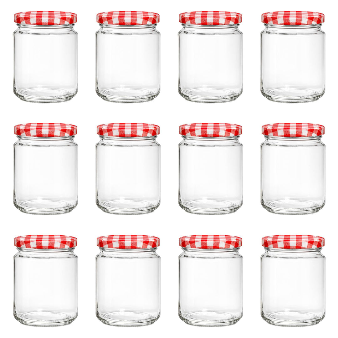 Vitrea 12x Marmeladengläser 275 ml - mit Deckel Rot Kariert TO 66 - Einmachgläser zum befüllen mit S