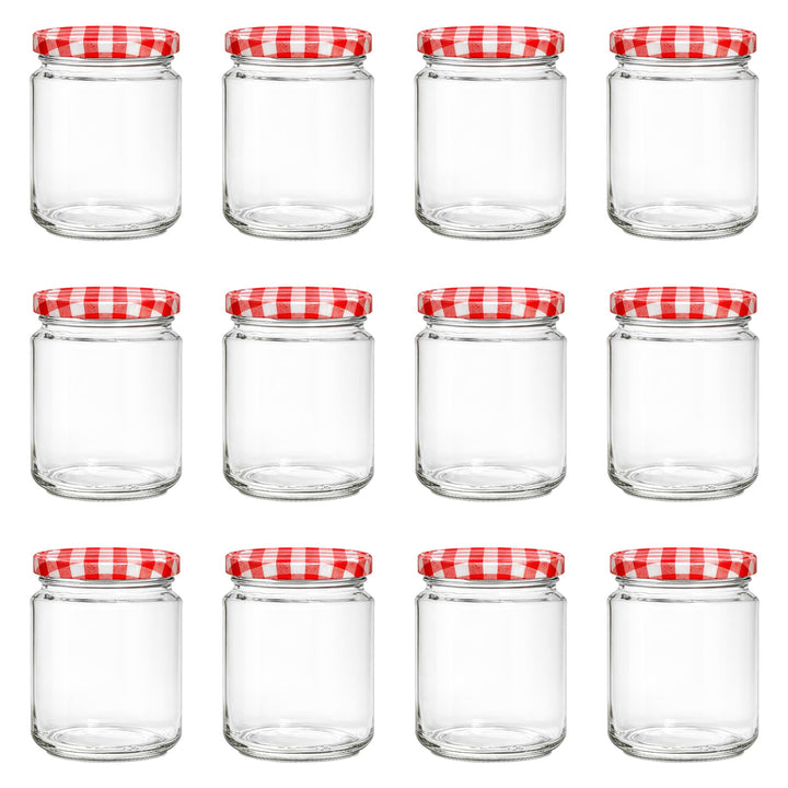 Vitrea 12x Marmeladengläser 275 ml - mit Deckel Rot Kariert TO 66 - Einmachgläser zum befüllen mit S