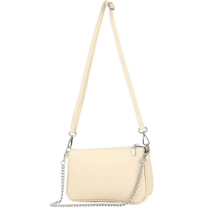 modamoda de - T237 - Umhängetasche Klein Small aus ital. Leder Creme, Creme