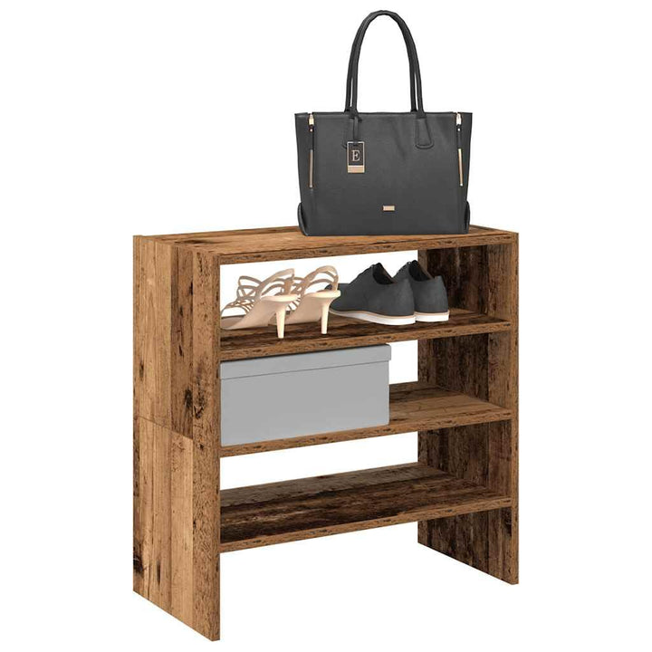 Schuhregal 2er Set aus Altholz-Optik 60x30x30,5 cm stapelbar flexibel für Flur Diele Eingangsbereich