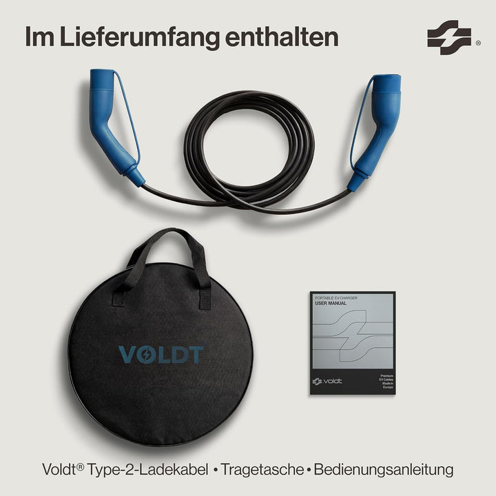 VOLDT Typ 2 Ladekabel 22 kW 32A, 3-phasig für EV Elektroautos PHEV, Typ 2 zu typ 2 Modus 3 Ladekabel