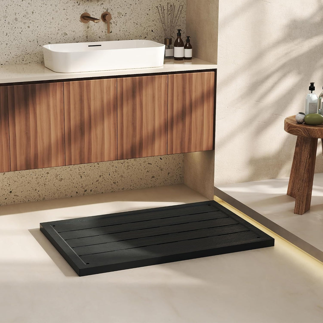 LZQ Bodenplatte Solardusche Gartendusche PP-Kunststoff 100x65 cm Anthrazit