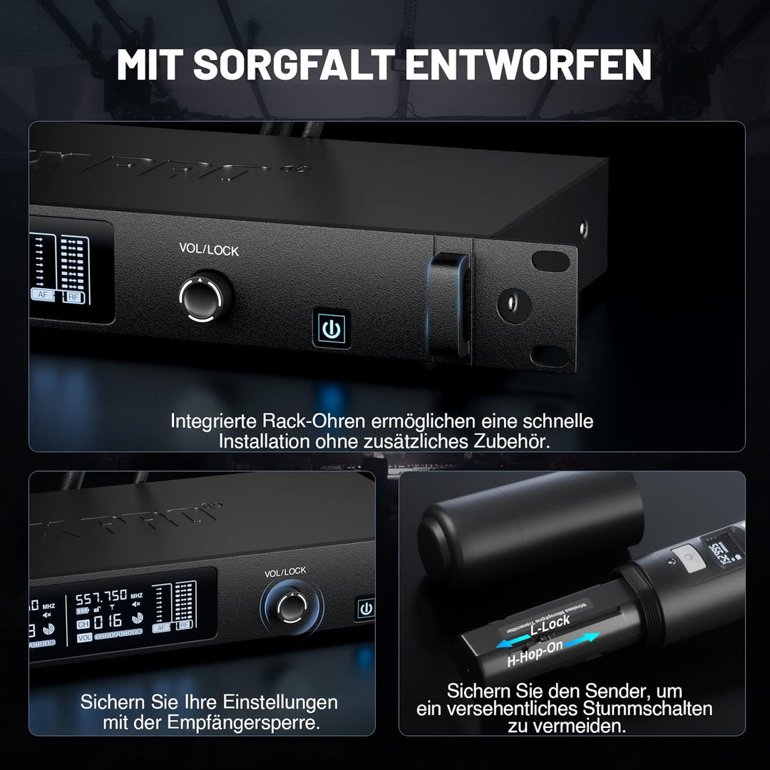 Phenyx Pro UHF Smart Funkmikrofonsystem, 2 kabellose dynamische Mikros mit Auto-Scan &amp; Sync, adaptiv