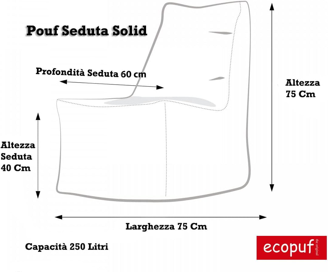 Ecopuf Solid – Sitzsack mit Füllung aus weichem Polyester, gemustertes Design, Gartenmöbel, 75 x 75