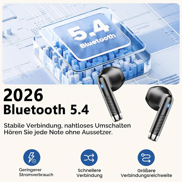 Bluetooth 5.4 Kopfhörer, 2026 Neu In-Ear Kopfhörer Kabellos Bluetooth | 6D Tiefer Bass/56H Kabellose