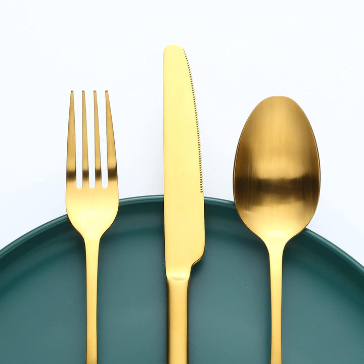 Bestdin Besteck Set 6 Personen, 24 teilig Edelstahl Besteckset Matt Gold Essbesteck Set mit Messer G