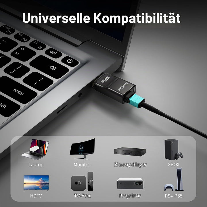 RUIPRO 8K HDMI 2.1 Kabel mit abnehmbarem Stecker aus reiner Glasfaser, 100 m, armiert, Ultra High Sp