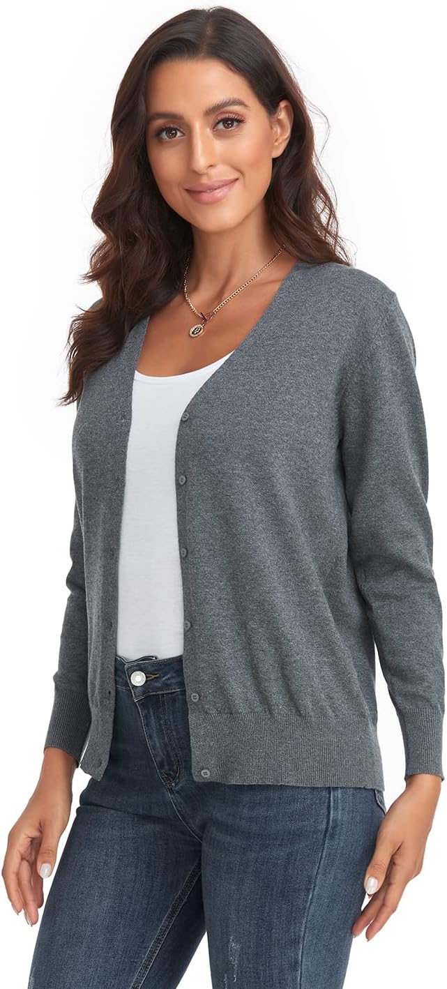 CUNYI Strickjacke für Damen Pullover mit V-Ausschnitt S Grau, S Grau