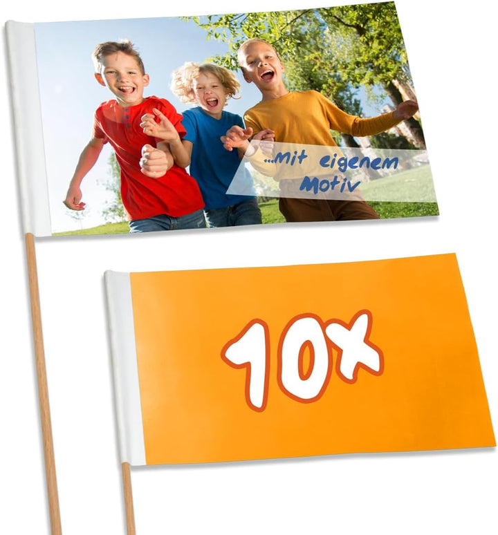 Personalisierte Papierfähnchen/Werbefähnchen – 10 Stück, ca. 250 x 120 mm – selbst gestalten mit eig