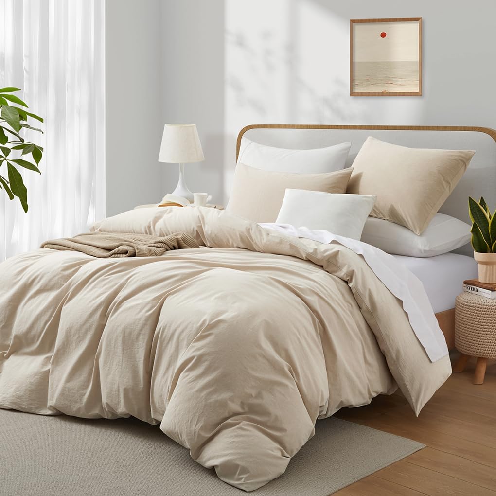 Boqingzhu Baumwolle Bettwäsche 135x200cm Beige Creme Taupe Hell Einfarbig Uni Ästhetik Einzelbett We