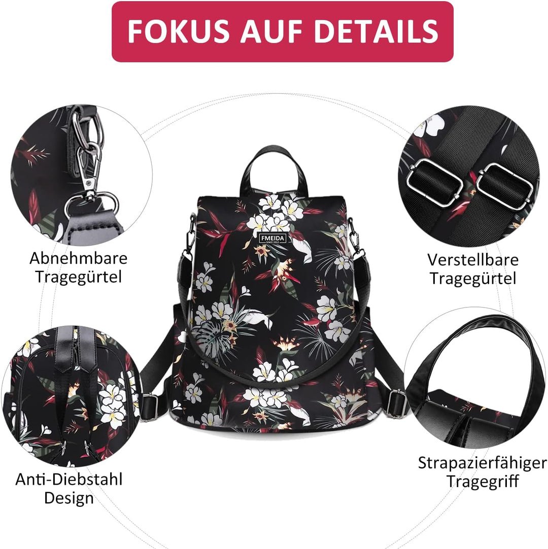 Fmeida Rucksack Damen Anti Diebstahl Nylon Handtaschen Wasserdichte 2 in 1 Schultertasche Casual Day