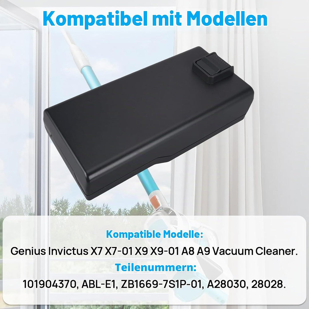 25,2V 3000mAh Akku kompatibel mit Genius Invictus X7, X7-01, X9, X9-01, A8, A9 Staubsauger 101904370