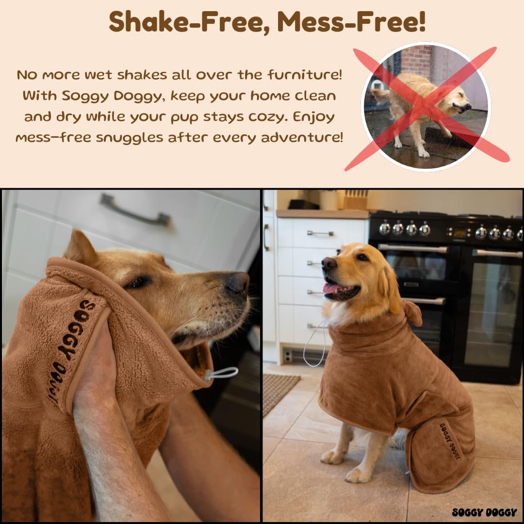 SOGGYDOGGY® UK: Luxuriöser Hunde-Trocknungsmantel, super saugfähiger Mikrofaser-Hunde-Bademantel mit