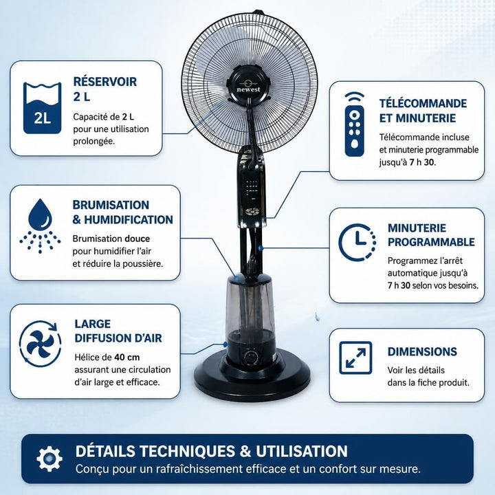 Ventilator mit Zerstäuber auf Fuss, Tank 3,2 l, Fernbedienung