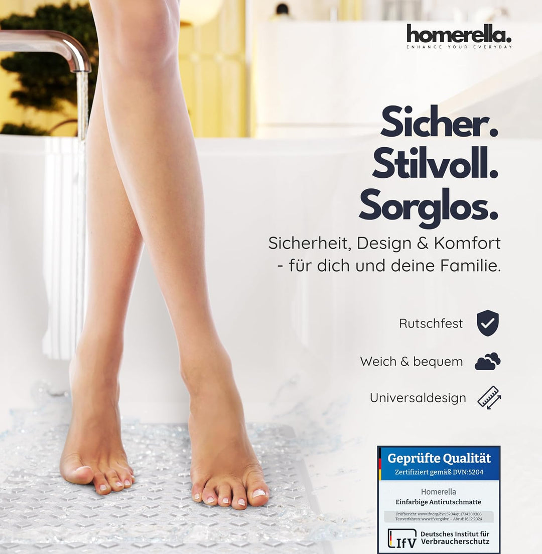 homerella® Badewannenmatte rutschfest 88x39cm, INKL. HAKEN, Rutschfeste Badematte BPA frei, Duschmat