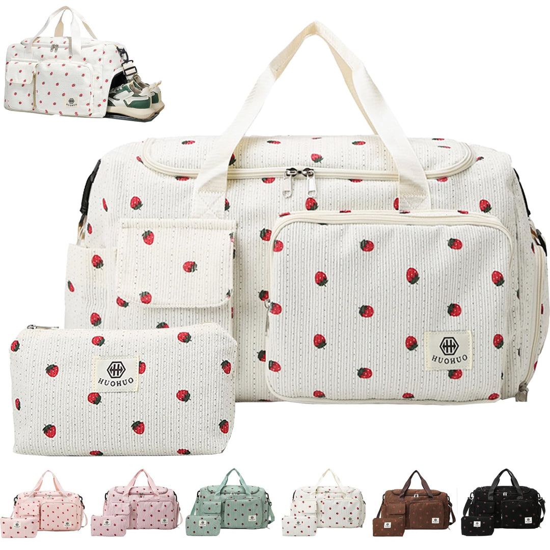 Reisetasche Damen, Sporttasche Damen mit Schuhfach, Nassfach and Kleine Geldbörse, Cord Schwimmtasch