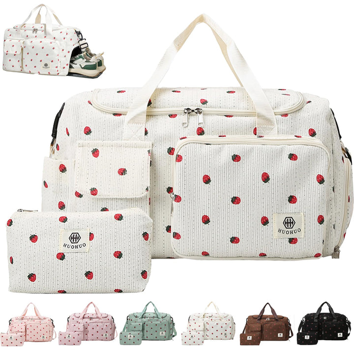 Reisetasche Damen, Sporttasche Damen mit Schuhfach, Nassfach and Kleine Geldbörse, Cord Schwimmtasch