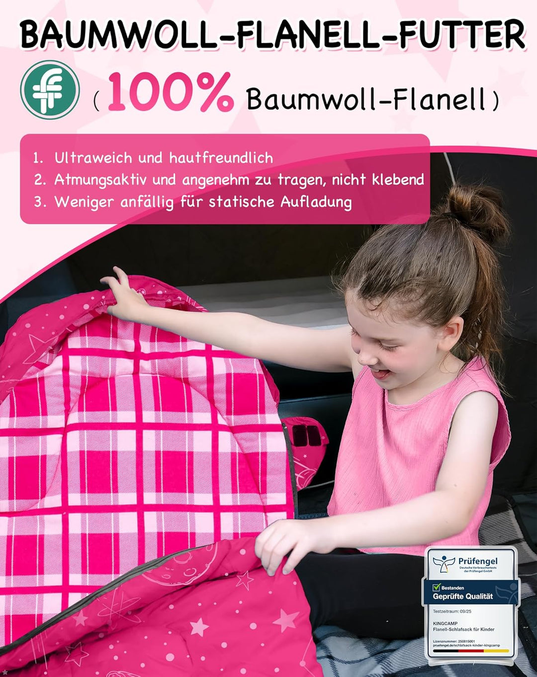 Kingcamp Kinderschlafsack Baumwolle Flanell Sommer bis 145cm | Deckenschlafsack für Kinder 10-12 Jah