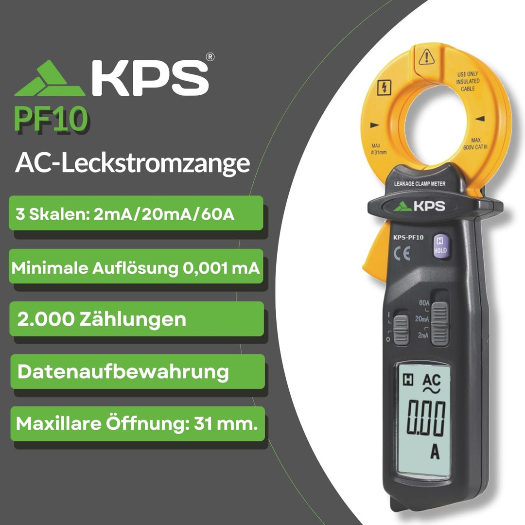 KPS-PF10 Leckstromzange Meter AC 60A 2000 Zähler Strommesszange CAT III 600V