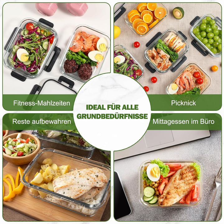 YASHE Glasbehälter mit Deckel, 10 Teile Stapelbar &amp; Luftdicht Meal Prep Boxen Glas für Spülmaschine,