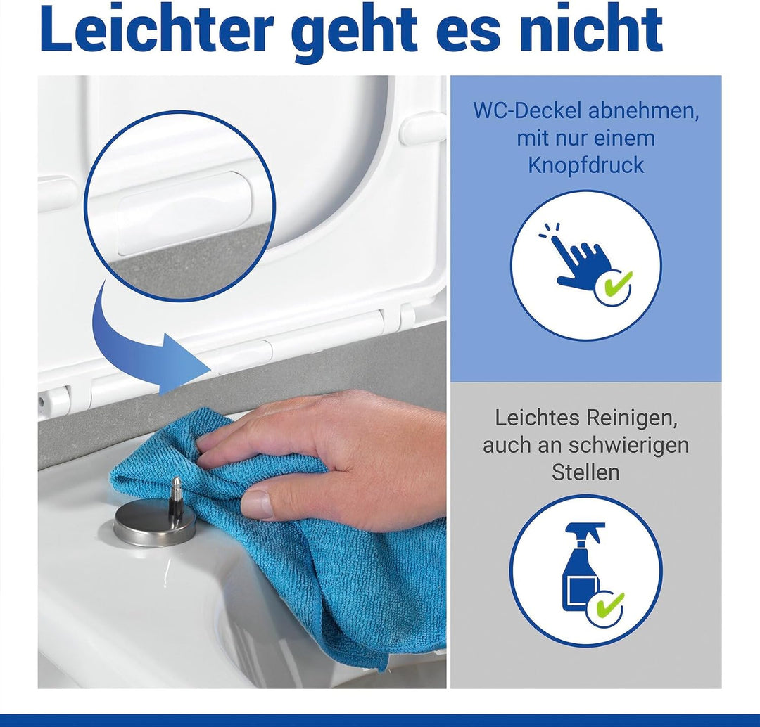 WENKO Toilettendeckel mit Absenkautomatik, 100% bruchsicher, D-Form, weiss 36 x 44 cm, 36 x 44 cm