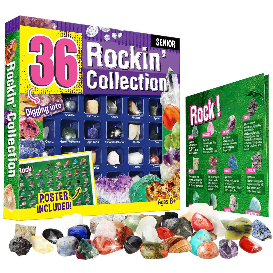 Byncceh 36 Stück Kristalle Kinder – Mineralien Set mit Edelsteine und Steinen, Geologie-Set für Mädc