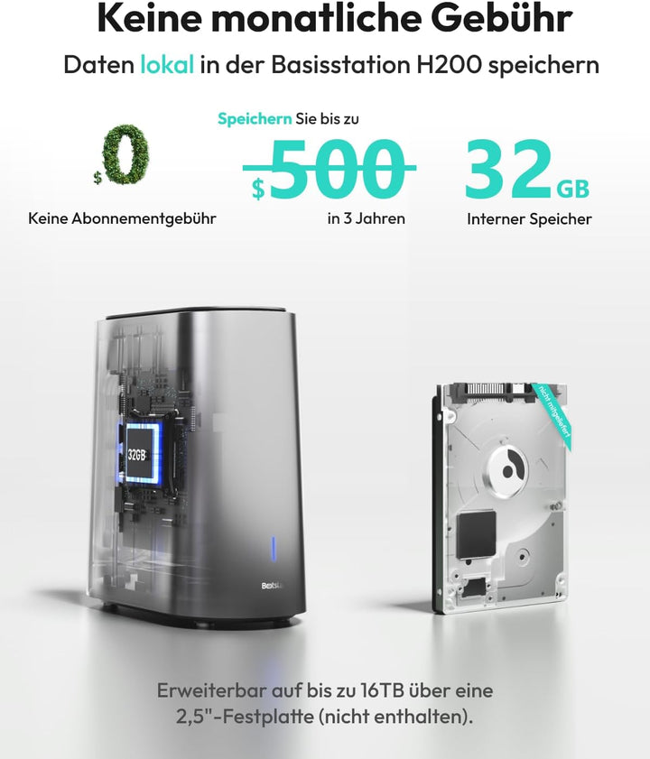BOTSLAB 4K Überwachungskamera Aussen, 4 Cam-Kit mit Solarpanel,Basisstation 4 Kameras mit Basisstati