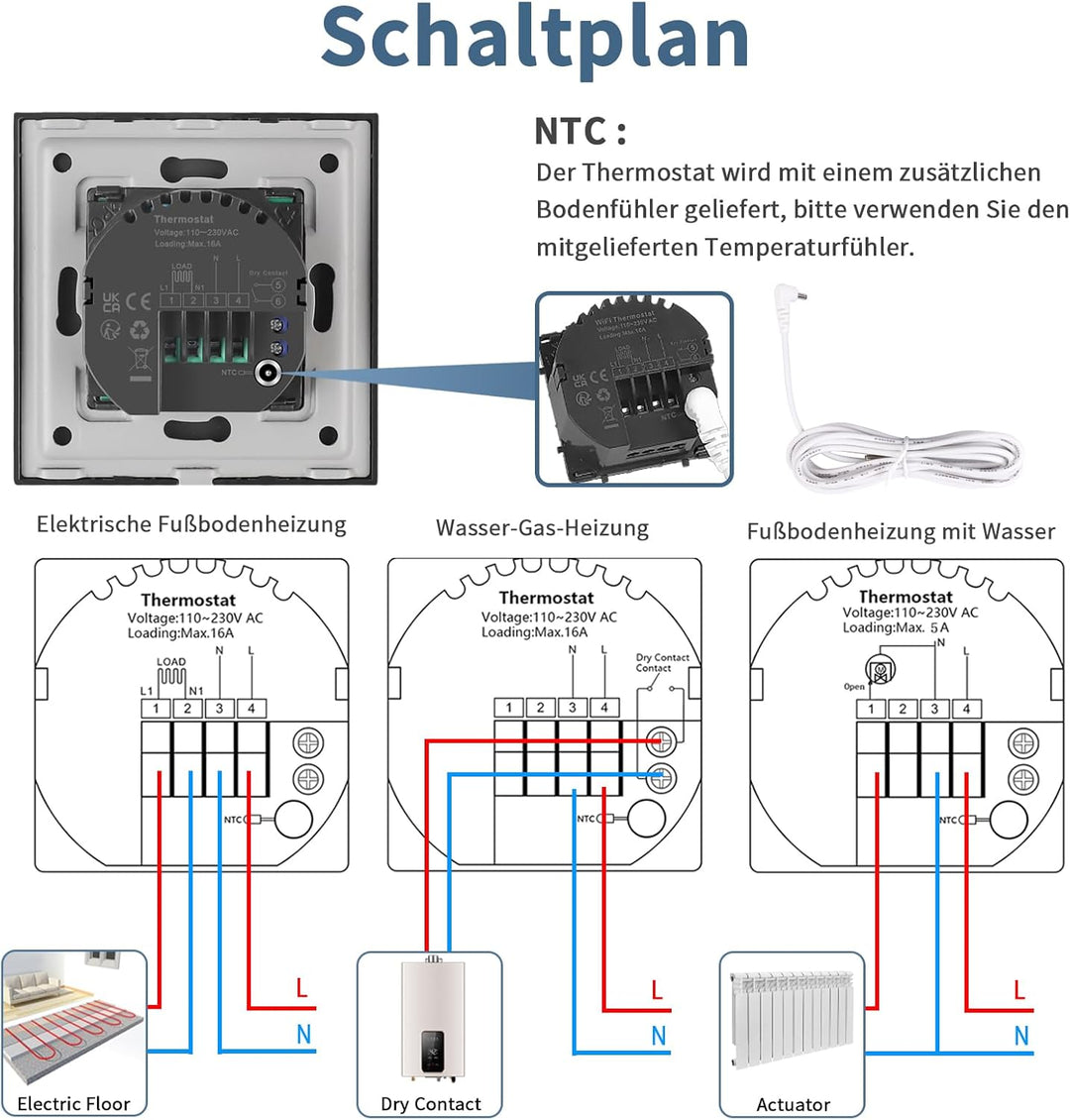 CNBINGO Thermostat Fussbodenheizung Raumthermostat Digital Unterputz für Wasser Boiler Thermostat He