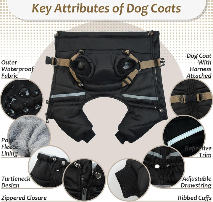 Wasserdichter Hundemantel, Hundejacke mit Geschirr, Wintermantel Hund für kleine Mittel Grosse Hunde