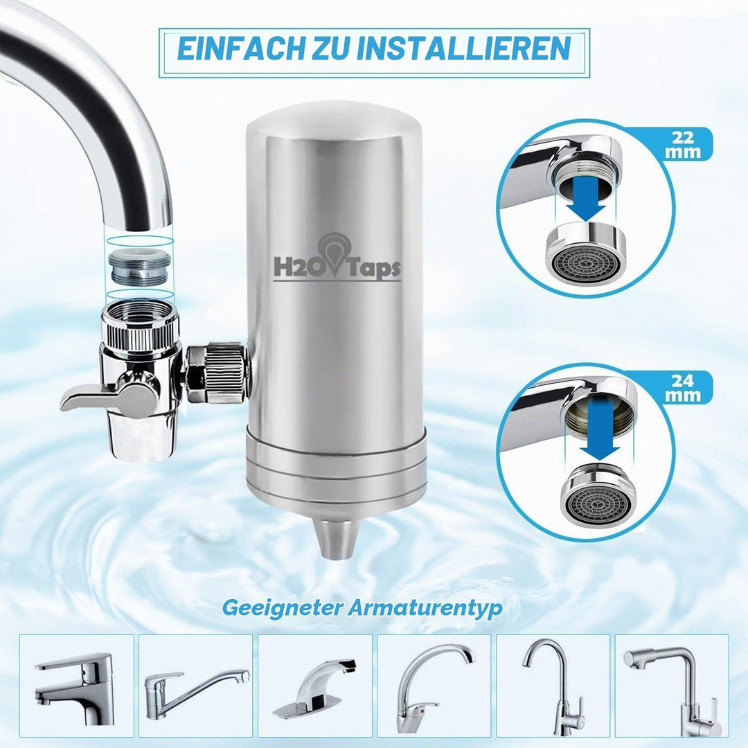 H2O Taps - Wasserfilter für den Wasserhahn - Wasserhahn - Edelstahl 304 Trinkwasserfilter - Wasserfi