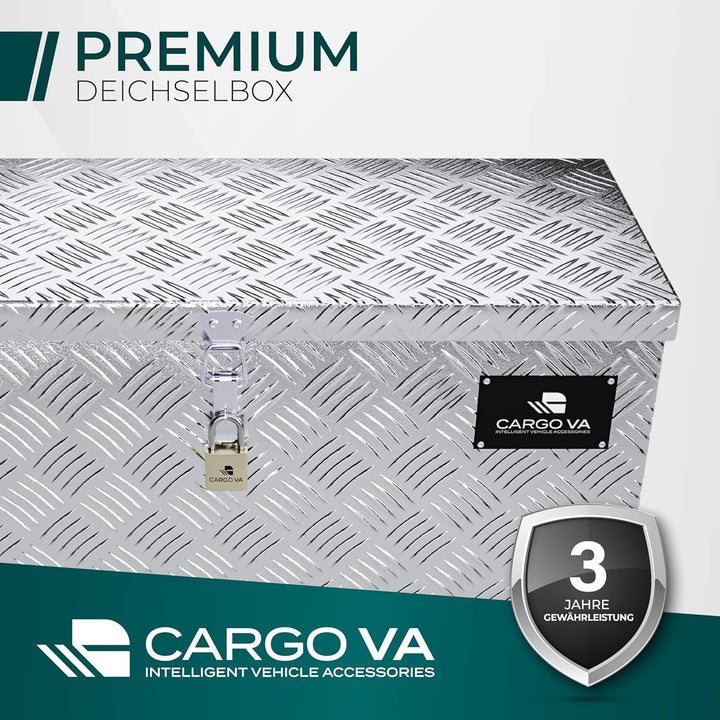 CARGO VA - Wasserfeste Deichselbox - Mit Befestigung &amp; Vorhängeschloss - Abschliessbare Anhängerbox