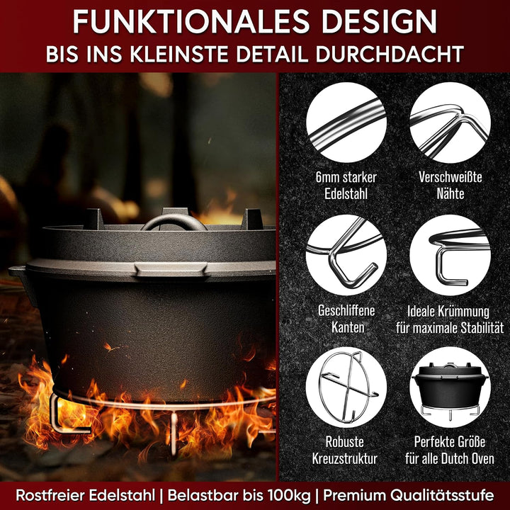 Edelstahl-Untersetzer 20x20 cm - Ablage für Dutch Oven &amp; Kochgeschirr - Stabiler Untergrund auf Kohl