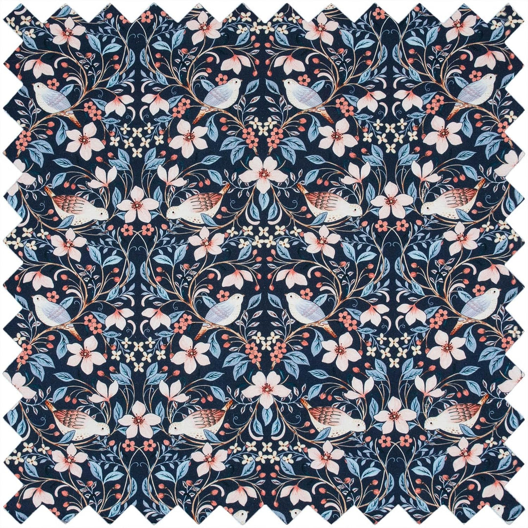 Hobby Gift Grosses Nähkästchen – bestickter Baumwollstoff mit Vögeln in Blumen, mit Kunststoffgriff,