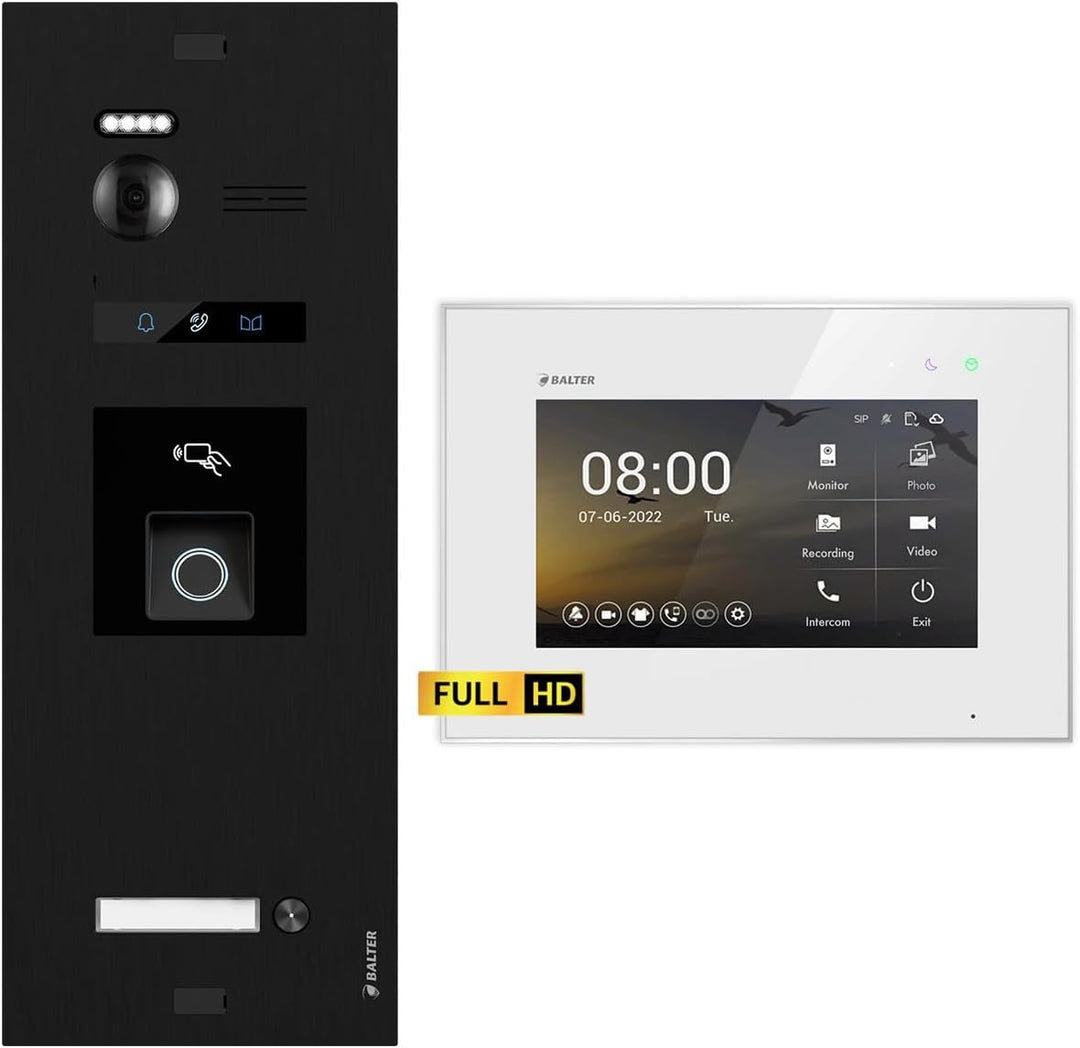 Nonic Balter EVO HD Schwarz/Weiss Video Türsprechanlage mit Fingerprint Set für 1 Familienhaus (1x T