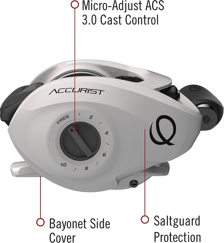 Zebco Quantum Accurist Baitcast Fishing Reel, Size 100 Reel, Oversized Non-Slip Handle Knobs and Con