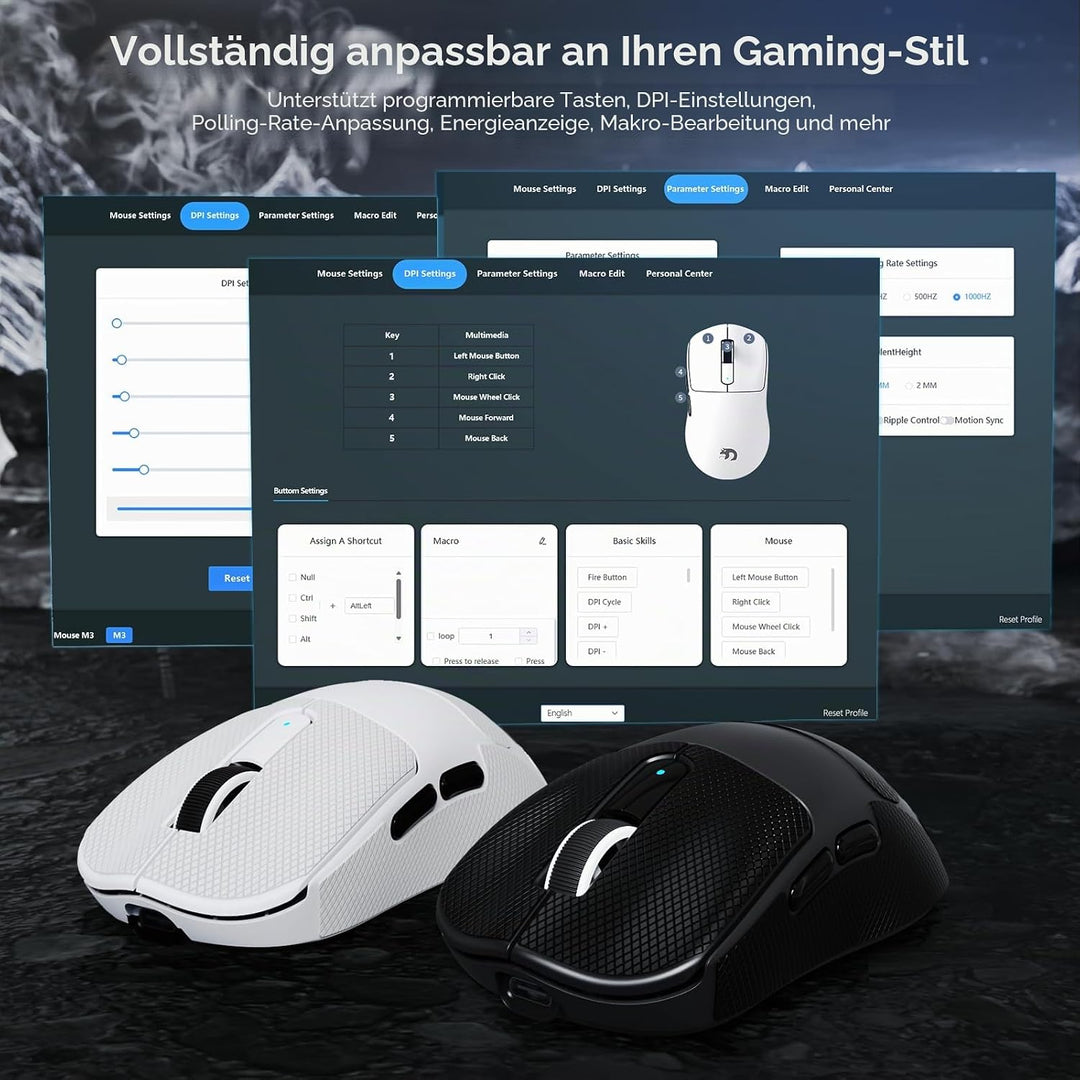 MAMBASNAKE M3 39g SUPERLEICHTE Kabellose Gaming-Maus mit Spiralkabel, PixArt PAW3395PRO-Sensor, Bis