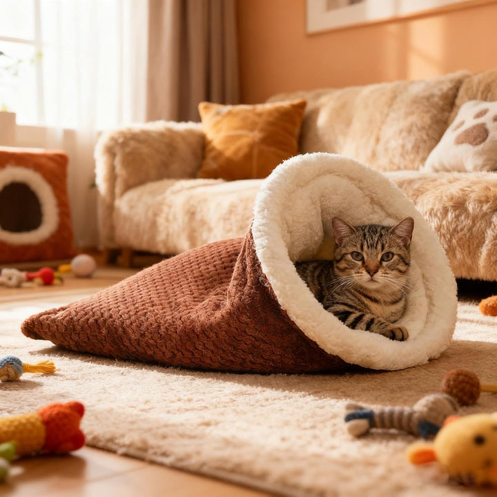 Katzenschlafsack, Plüsch Katzen-Schlafsack, Selbstwärmender katzenbett für Haustiere, Haustier-Bettm