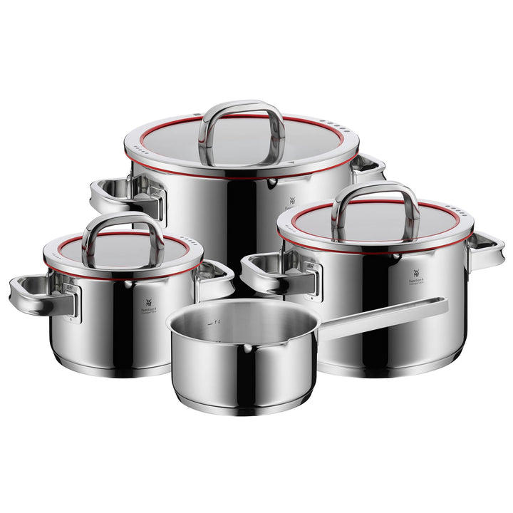 WMF Function 4 Topfset Induktion 4-teilig, Cromargan Edelstahl poliert, Glasdeckel mit 4 Abgiessfunk
