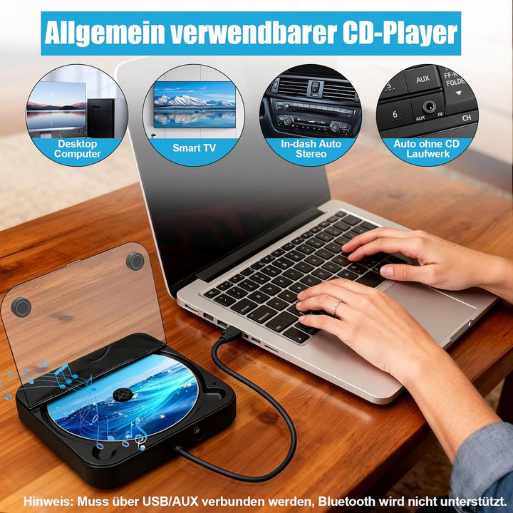 CD Player für Auto,Extern Universal Auto CD Player mit USB-Anschluss, AUX-Anschluss, Extra Controlle